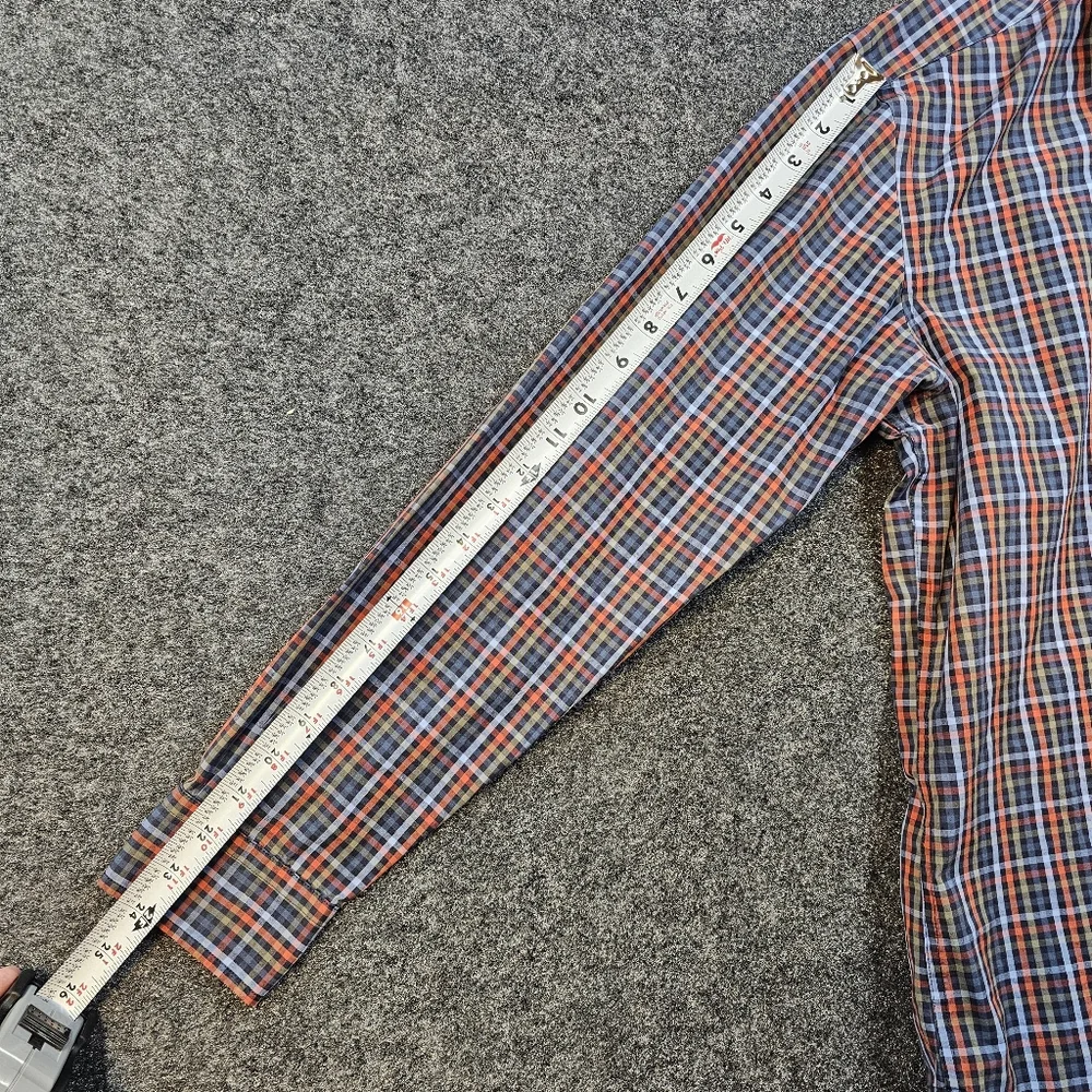 Egara Mens Slim Fit Large Plaid Shirt Stretch Non Iron Button Up‎ Orange Blue